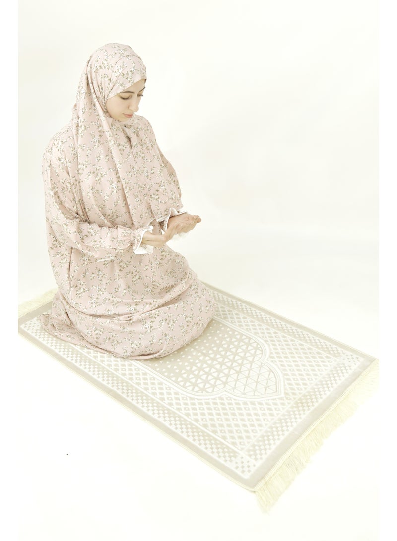  داماس كولكشن باس صلاة نسائي قطعة واحدة من قماش كريب فوكا فاخر مع وشاح متصل وجيب – ملابس صلاة شرعية مريحة - Image 3